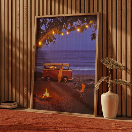 Camper Van on Beach Wall Art Fine Art Photography Surfing Poster Camping Wall Art Coastal Cowgirl Print California Coast Beachy Wall Decor