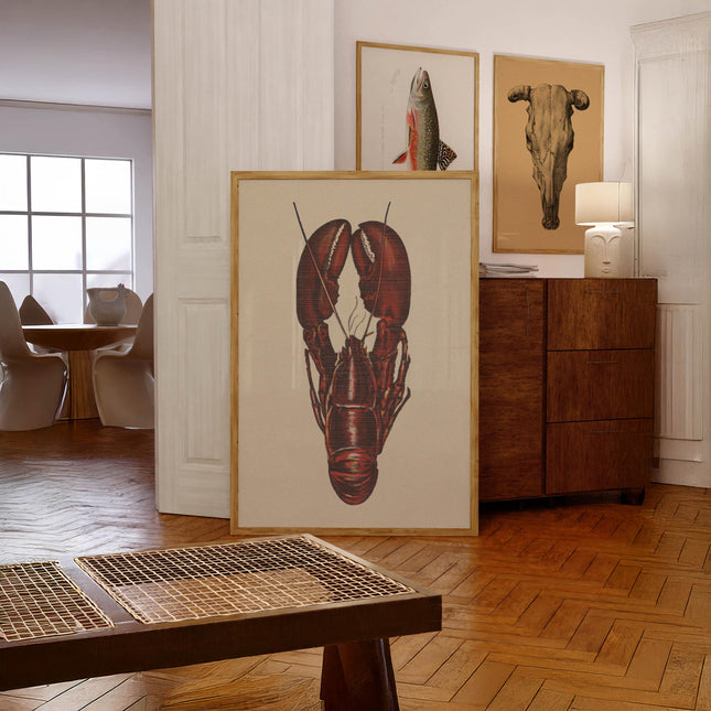 Red Lobster Vintage Poster Art Funny Drawing Whimsical Coastal Sea Life Print Cabin Wall Decor Outdoor Sports Fisherman Illustration Gift