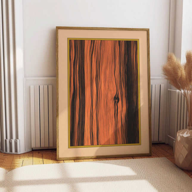 Dark Rosewood Wall Decor Rustic Boho Style Print Luxury Antique Wooden Style Living Room Wall Art Mid Century Modern Minimalist Simplistic