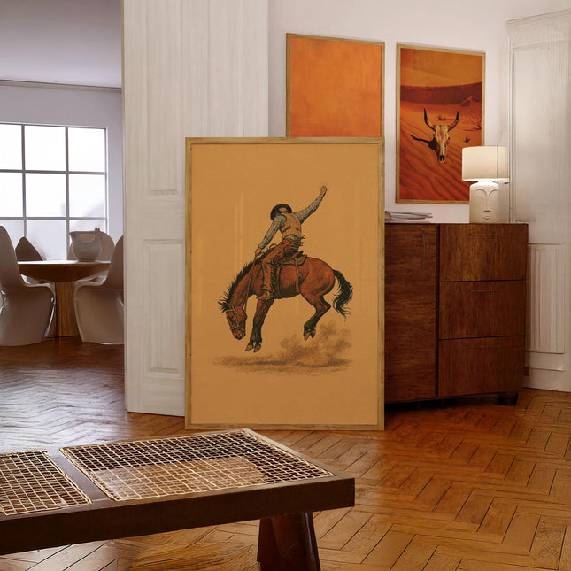 Vintage Cowboy Illustration Bucking Bronco Print Retro Rodeo Art Southwestern Boho Wall Art Riding Poster Retro Horse Cowgirl Wall Decor