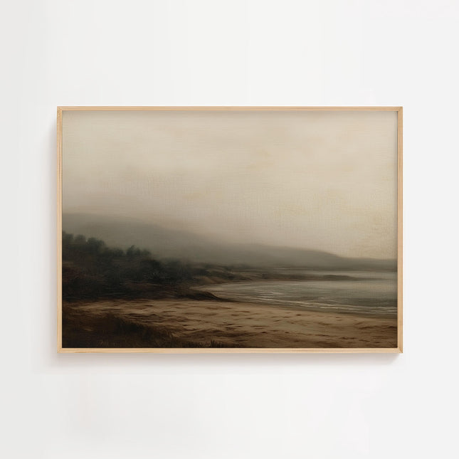 Moody Beach Oil Painting, Ocean Wall Art, Vintage Landscape Painting, Rustic Farmhouse Wall Decor, Antique Ocean Art, Coastal Cottage Print