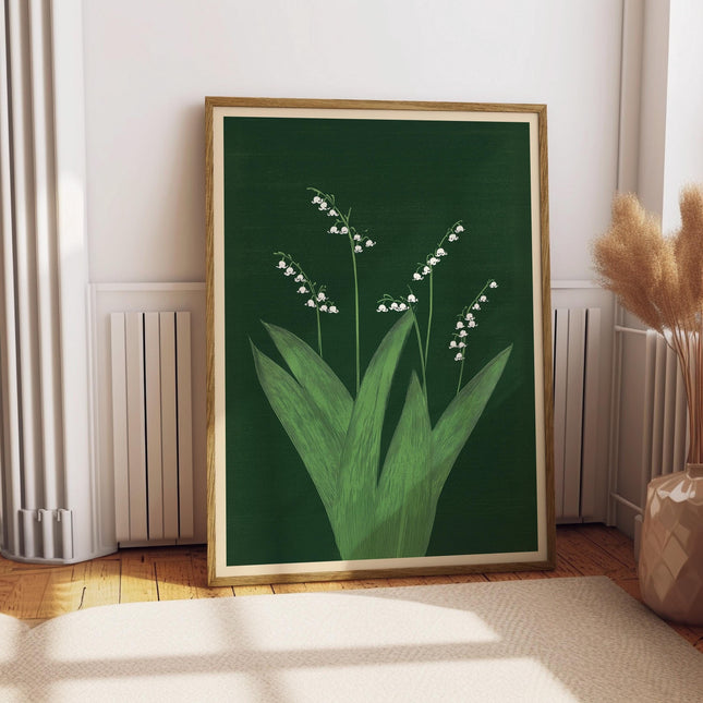 Vintage Lily of the Valley Japanese Woodblock Print Emerald Green Abstract Drawing Style Decor May Birth Flower Gift Minimalist Botanical