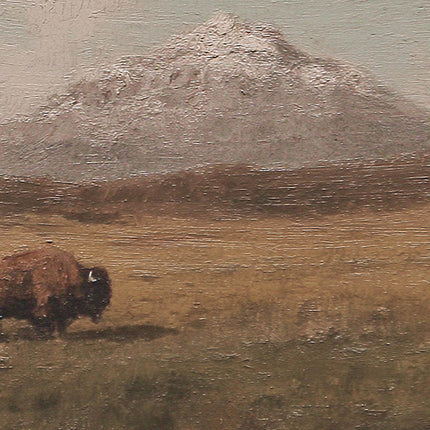 Lone Bison in a Field Vintage Oil Painting Print Rustic Antique Retro Buffalo Print Rocky Mountain Poster Western Cabin Cottage Wall Art