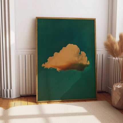 Retro Fluffy Cloud in the Sky Poster Abstract Minimalist Wall Art Print Emerald Green Illustration Print Wall Art Moody Bedroom Decor
