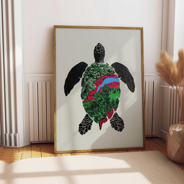 Painted Turtle Poster, Forest Landscape Painting, Outdoorsy Wall Decor, Retro Art Print, Eco Wall Art, Cottagecore Decor, Nature Lover Gift