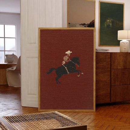 Skeleton Cowboy Illustration Bucking Bronco Print Gothic Wall Decor Horse Poster Quirky Art Western Poster Retro Rodeo Art Cowgirl Wall Art