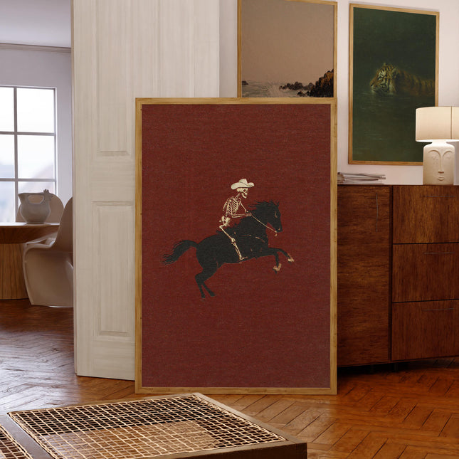 Skeleton Cowboy Illustration Bucking Bronco Print Gothic Wall Decor Horse Poster Quirky Art Western Poster Retro Rodeo Art Cowgirl Wall Art