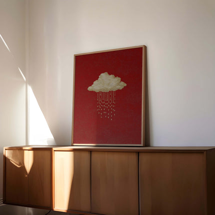 Minimalist Rain Cloud Poster, Moody Gothic Wall Art, Rustic Red Print, Dark Academia Decor, Cloud Aesthetic Artwork, Textured Artwork