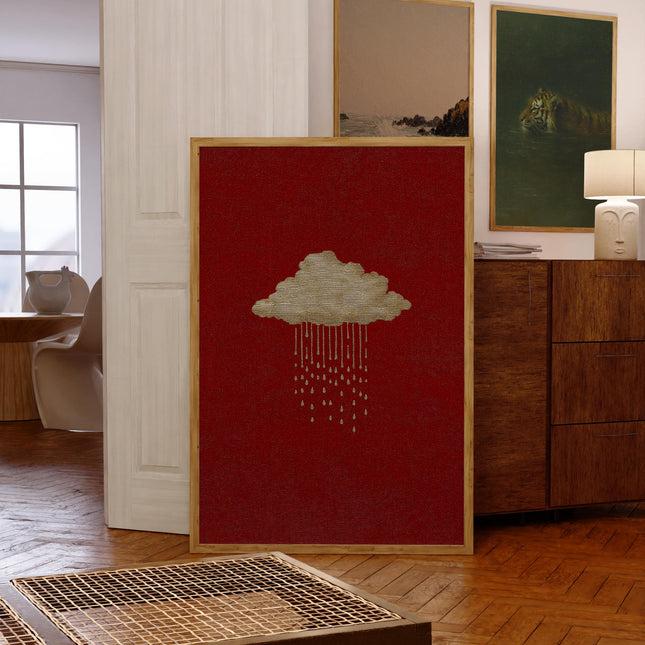 Minimalist Rain Cloud Poster, Moody Gothic Wall Art, Rustic Red Print, Dark Academia Decor, Cloud Aesthetic Artwork, Textured Artwork