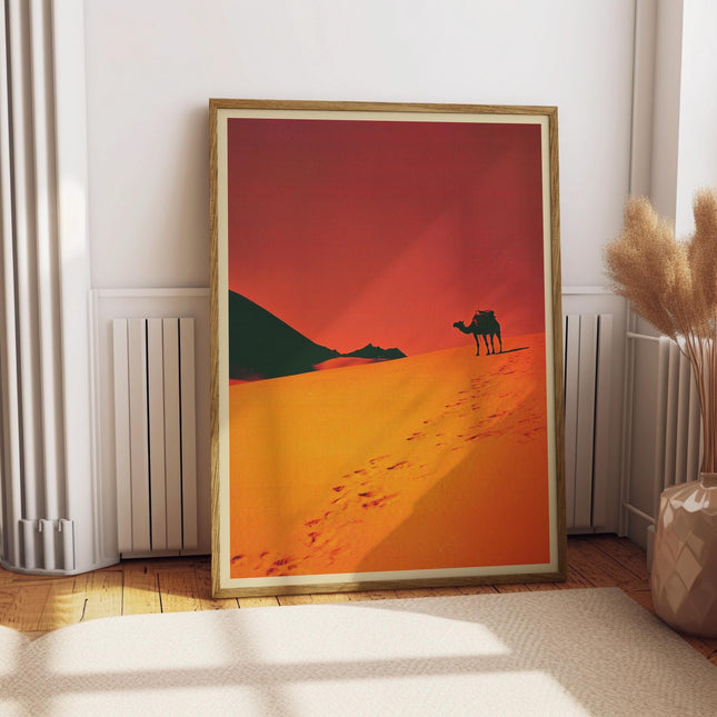 Vintage Camel Exploring Advertisement Photo Poster Retro Sahara Desert Outdoor Travelling Print 1980s Catalogue Magazine Art Poster