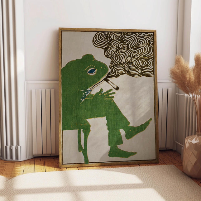 Frog Smoking a Cigarette Vintage Poster Art Retro Whimsical Print Funny Animal Wall Decor Poster for Bar Cart Quirky Kitchen Wall Art