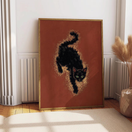 Vintage Black Cat Oil Painting, Fine Art Print Illustration, Animal Art, Retro Cat Poster, Whimsical Wall Art, Poster for Bar Cart