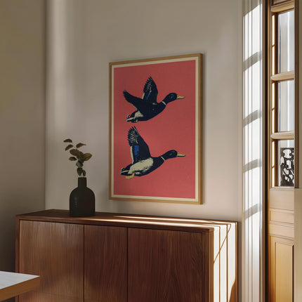 Retro Pop Art Flying Mallard Print, Vintage Outdoors Magazine Poster, Cabin Cottage Wall Art, Waterfowl Duck Hunting Poster for Dad