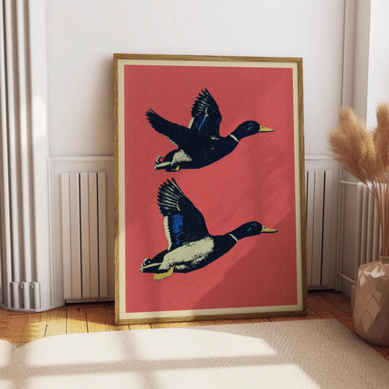 Retro Pop Art Flying Mallard Print, Vintage Outdoors Magazine Poster, Cabin Cottage Wall Art, Waterfowl Duck Hunting Poster for Dad