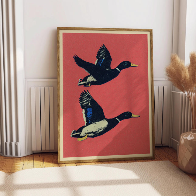 Retro Pop Art Flying Mallard Print, Vintage Outdoors Magazine Poster, Cabin Cottage Wall Art, Waterfowl Duck Hunting Poster for Dad