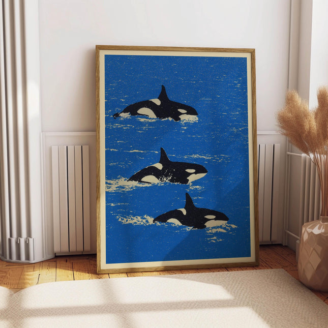 Retro Pop Art Orca Print, Cabin Cottage Wall Art, Killer Whale Wall Decor, Vintage Outdoors Magazine Poster, Sea Life Art