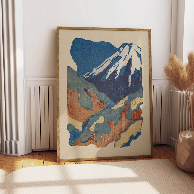 Vintage Mt Fuji Oil Painting Print, Mountain Landscape Art, Japanese Woodblock Art, Abstract Watercolor Wall Decor, Asian Art, Japandi Decor