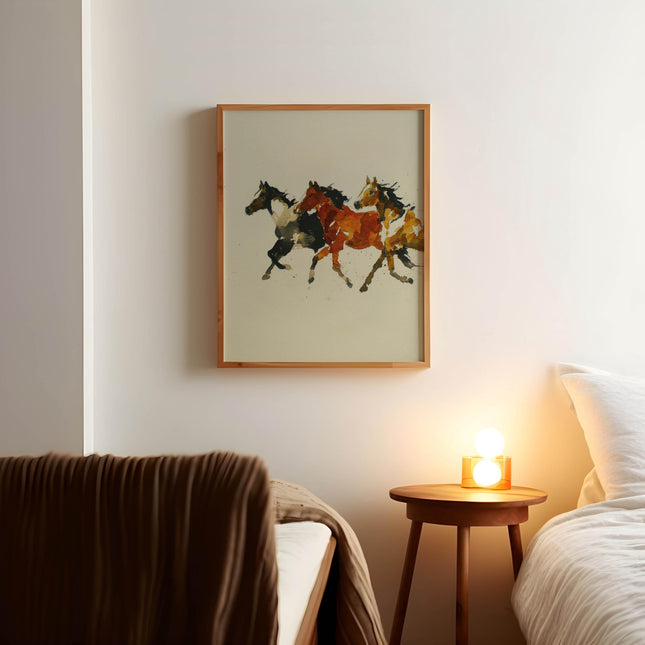 Watercolor Running Horses Print, Vintage Southwestern Art, Wild Horse Wall Art, Western Rustic Home Decor,  Equestrian Gift