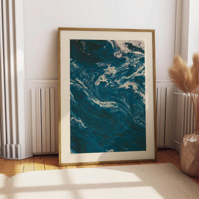 Abstract Blue and White Marble Painting Print,  Teal Swirl Artwork, Modern Minimalist Wall Art, Contemporary Home Decor Statement Poster