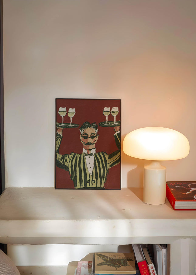 Vintage Waiter Oil Painting Print, Vintage Beverage Poster, Bar Wall Decor, Retro Wine Glass Poster, Funny Kitchen Wall Decor, Cafe Wall Art