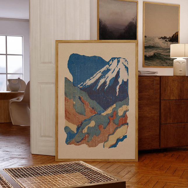 Vintage Mt Fuji Oil Painting Print, Mountain Landscape Art, Japanese Woodblock Art, Abstract Watercolor Wall Decor, Asian Art, Japandi Decor