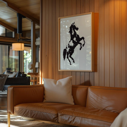 Black and White Horse Wall Art Print, Equestrian Silhouette Poster, Western Ranch Décor, Minimalist Horse Artwork, Oil Painting Print