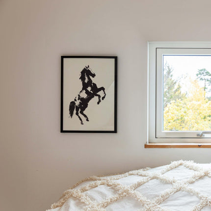 Black and White Horse Wall Art Print, Equestrian Silhouette Poster, Western Ranch Décor, Minimalist Horse Artwork, Oil Painting Print