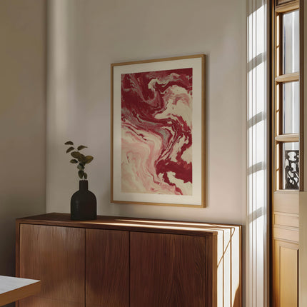 Abstract Red and White Swirl Art Print, Vibrant Minimalist Poster, Modern Maroon Wall Art, Contemporary Textured Artwork for Home Décor