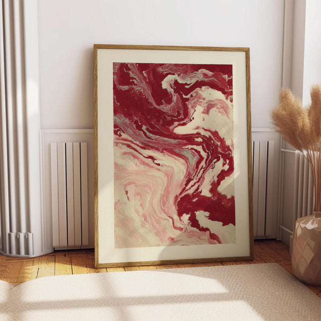 Abstract Red and White Swirl Art Print, Vibrant Minimalist Poster, Modern Maroon Wall Art, Contemporary Textured Artwork for Home Décor