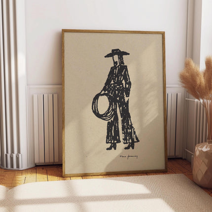 Cowgirl Line Drawing Poster, Western Woman Illustration, Minimalist Cowboy Wall Art, Vintage Rodeo Lasso Art Print