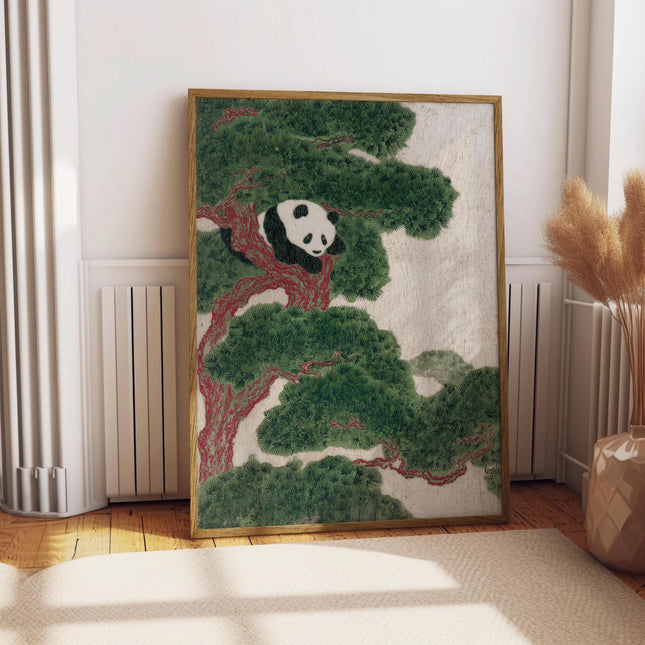 Japanese Panda Print, Vintage Japanese Wall Art, Asian Inspired Animal Poster, Retro Ukiyo-e Wall Art,  Panda Bear in Tree Poster