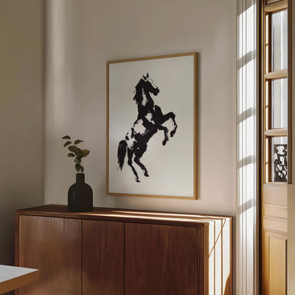 Black and White Horse Wall Art Print, Equestrian Silhouette Poster, Western Ranch Décor, Minimalist Horse Artwork, Oil Painting Print