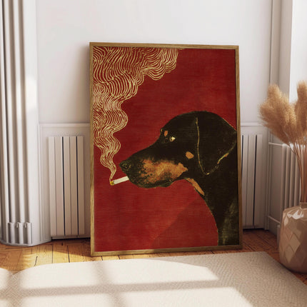 Dog Smoking a Cigarette Print, Vintage Dog Artwork, Funny Animal Art, Whimsical Wall Art, Poster for Bar Cart, Quirky Kitchen Wall Art