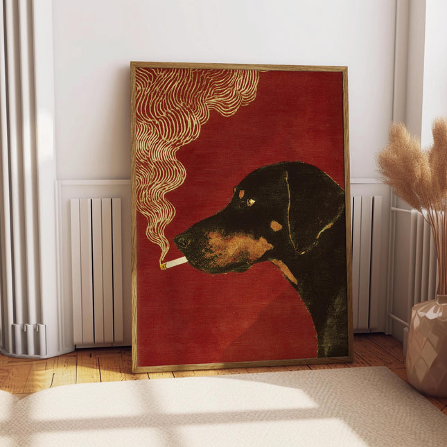 Dog Smoking a Cigarette Print, Vintage Dog Artwork, Funny Animal Art, Whimsical Wall Art, Poster for Bar Cart, Quirky Kitchen Wall Art