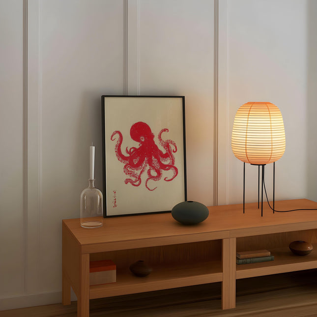 Vintage Red Octopus Poster, Japanese Wall Art Print, Trendy Wall Print, Vibrant Aesthetic Wall Art, Japanese Print, Octopus Wall Decor