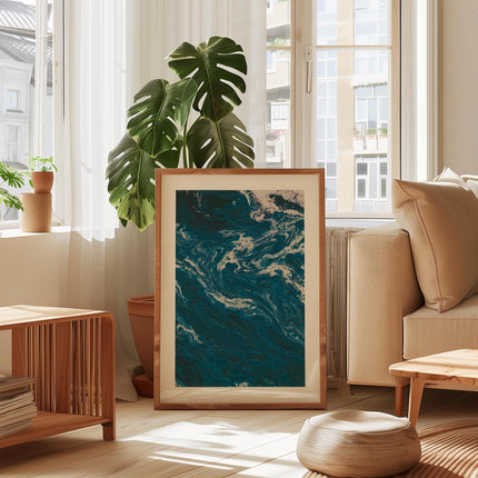 Abstract Blue and White Marble Painting Print,  Teal Swirl Artwork, Modern Minimalist Wall Art, Contemporary Home Decor Statement Poster