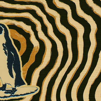 Penguin Surfing Poster, Retro Surf Art Print, Beach Wall Decor, Trippy Wave Pattern Art, Fun Coastal Surf Gift, Summer Surf Room Artwork