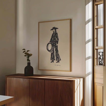Cowgirl Line Drawing Poster, Western Woman Illustration, Minimalist Cowboy Wall Art, Vintage Rodeo Lasso Art Print