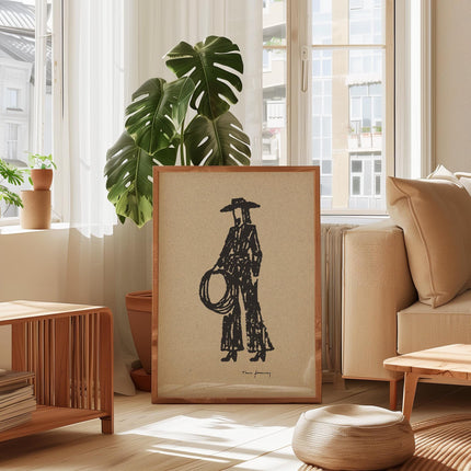 Cowgirl Line Drawing Poster, Western Woman Illustration, Minimalist Cowboy Wall Art, Vintage Rodeo Lasso Art Print