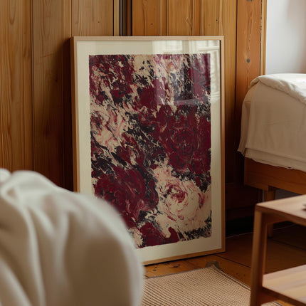 Abstract Red and White Roses Swirl Art Print, Modern Maroon Wall Art, Contemporary Textured Artwork for Home Décor