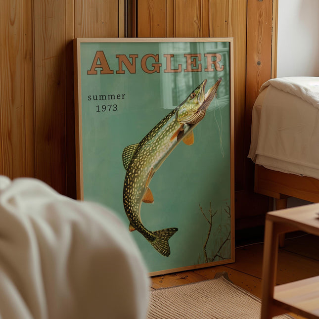 Vintage Northern Pike Fishing Print, Retro Travel Poster, Cabin Cottage Wall Art, Outdoor Sports Angler Fisherman, Father Dad Gift For Him