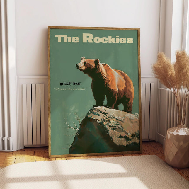 Vintage Grizzly Bear Print Retro Hunting Poster Outdoors Poster Travel Poster Cabin Cottage Wall Art Rocky Mountains Sports Dad For him Gift