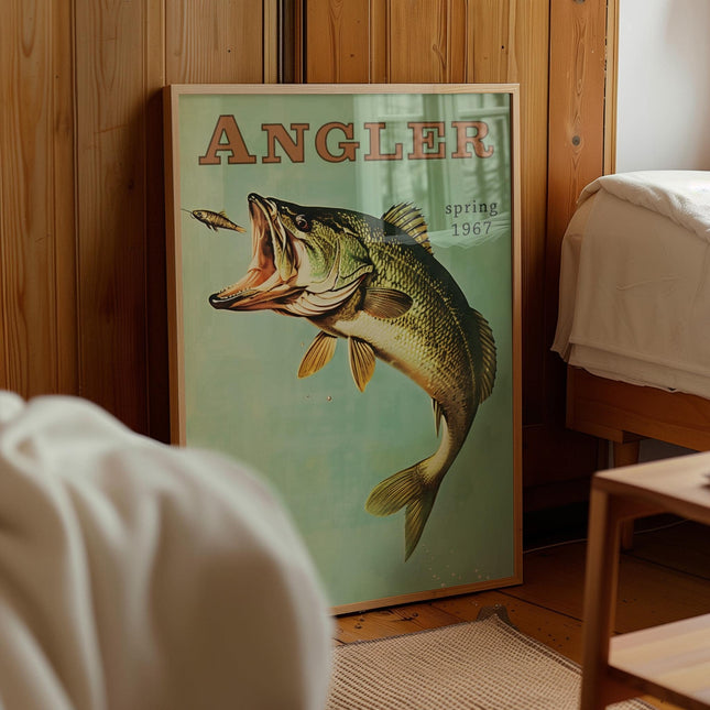Bass Fishing Vintage Poster Art Retro Travel Poster Cabin Wall Decor Outdoor Sports Angler Fisherman Illustration Father's Day Gift for Dad