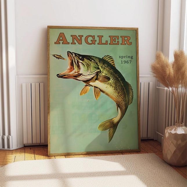 Bass Fishing Vintage Poster Art Retro Travel Poster Cabin Wall Decor Outdoor Sports Angler Fisherman Illustration Father's Day Gift for Dad