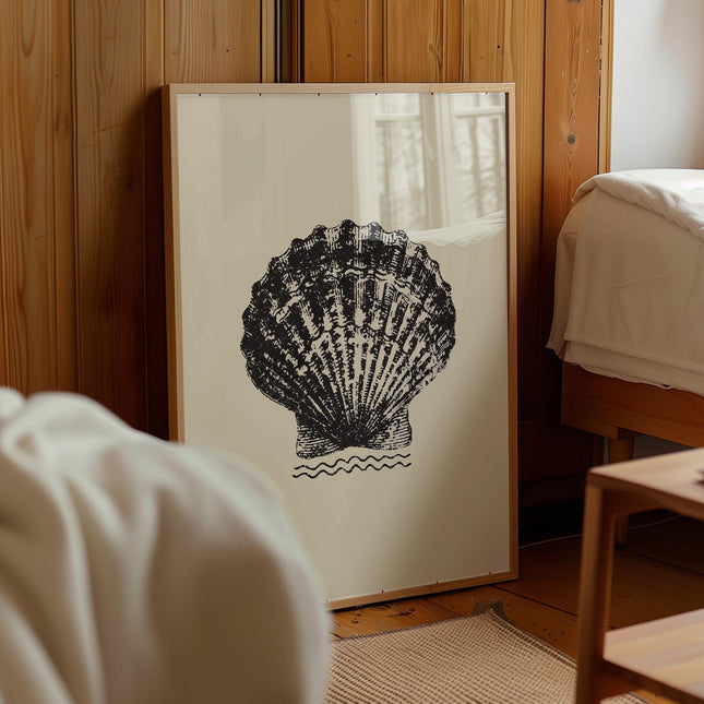 Vintage Seashell Sketch Art Print, Coastal Ink Drawing Wall Art, Black & White Beach Shell Decor, Rustic Nautical Cottagecore Poster