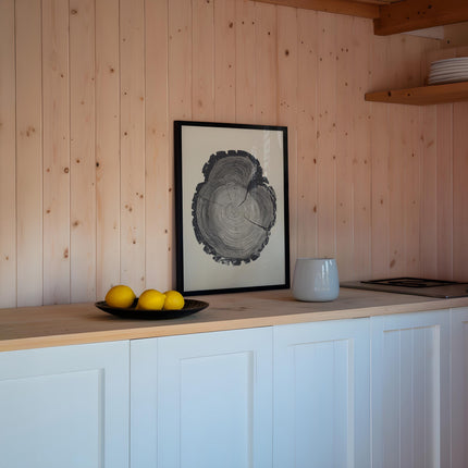 Tree Ring Art Print, Black & White Woodcut Style Wall Art, Nature Minimalist Decor, Botanical Nordic Poster, Rustic Modern Home Artwork