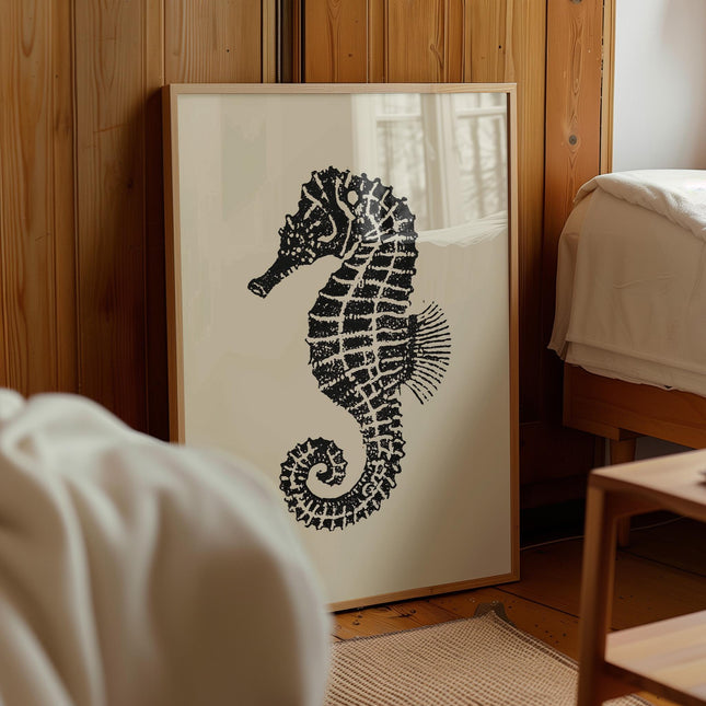 Vintage Seahorse Ink Drawing Print, Coastal Sketch Wall Art, Nautical Black & White Ocean Illustration, Beach Cottage Coastal Decor Poster