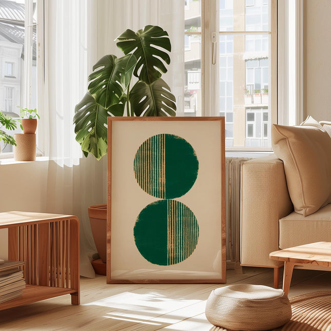 Minimalist Boho Geometric Wall Art Print, Modern Abstract Circles Poster, Green Mid Century Decor, Neutral Scandinavian Home Decor