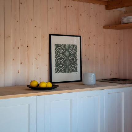 Abstract Japanese Woodblock Pattern Art Print, Green Geometric Spiral Poster, Woodblock Wave Print, Minimalist Zen Wall Art, Wabi Sabi Decor