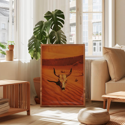 Vintage Cow Skull Western Art Print Retro Cowboy Cowgirl Art Southwestern Boho Art Sonoran Desert Arizona Print Terracotta Orange Sunset